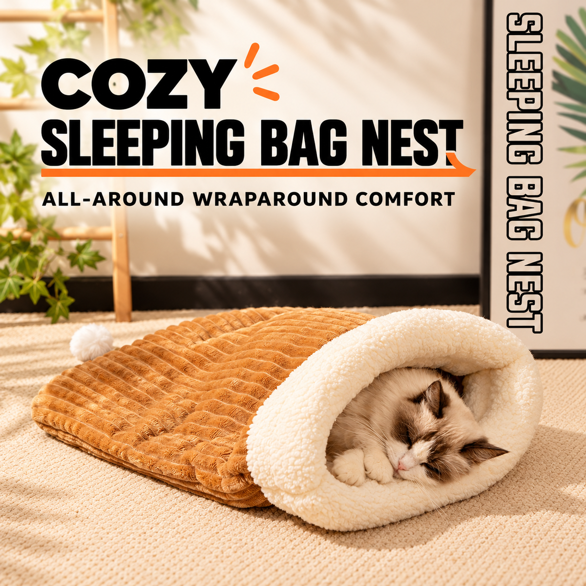🐾 Cozy Pet Sleeping Bag Bed – Plush Sherpa Burrow Nest for Cats & Small Dogs