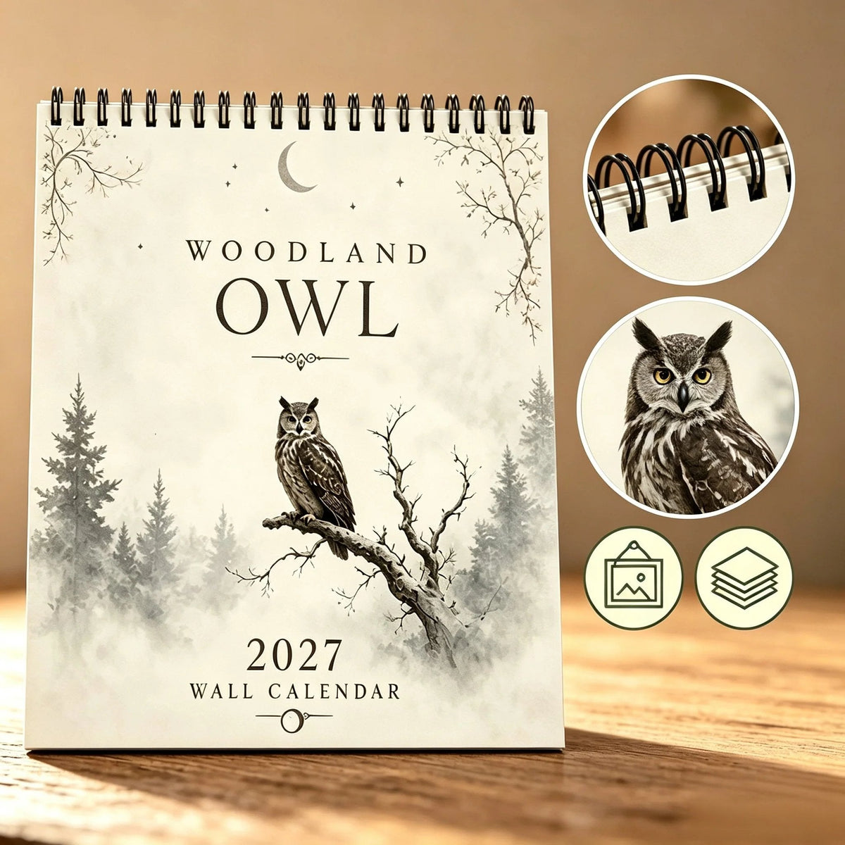 WOODLAND OWL 2027 WALL CALENDAR