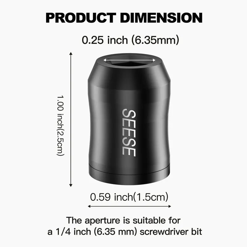 SEESE Strong Magnetic Screw Ring: 1/4 Inch/ 6.35 mm Universal Magnetic Screw Holder - Removable Magnetic Screwdriver Drill Bit Holder for Hex Screwdriver and Power Bits