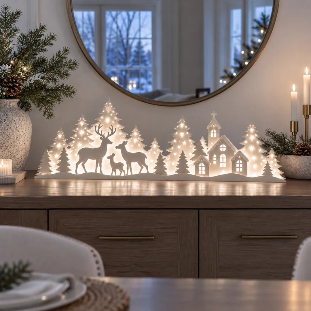 🎁Last Day 49% OFF🔥🦌 LED Christmas Deer & Village Window Decor | 2-Piece Lighted Scene