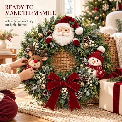 🎄 LAST DAY 50% OFF – Christmas Character Wreath with Santa, Reindeer & Snowman🎅🏻🫎⛄