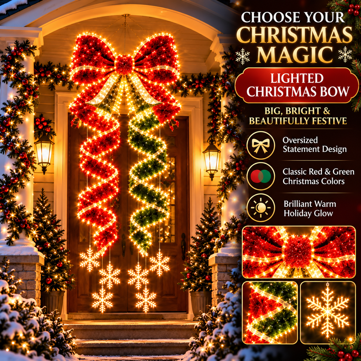 🎀Giant Lighted Christmas Bow Hanging Decoration✨