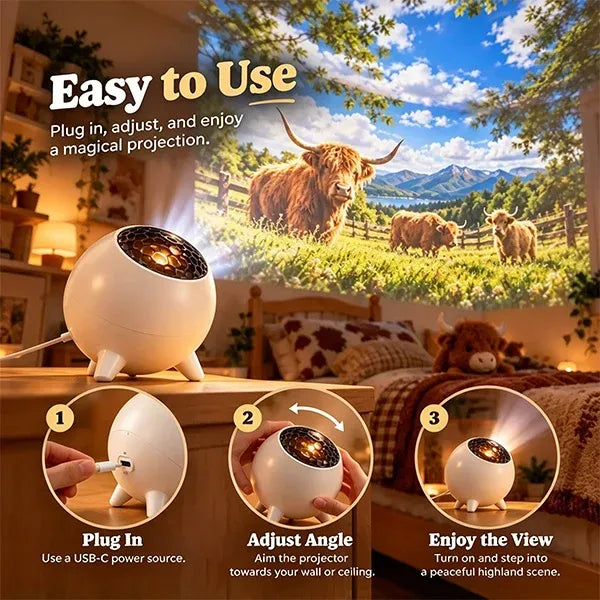 Highland Cow Projector – Cozy Countryside Room Decor