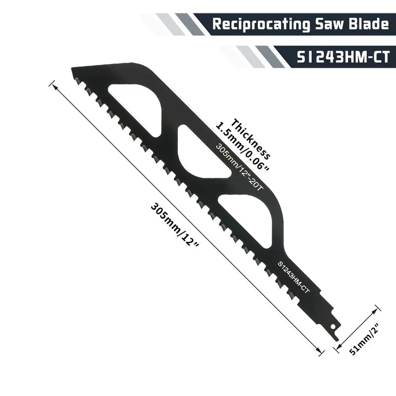 🧱🪚 12' Carbide Masonry Reciprocating Saw Blade – 2 TPI Heavy-Duty Brick & Block Cutting Blade 🔧