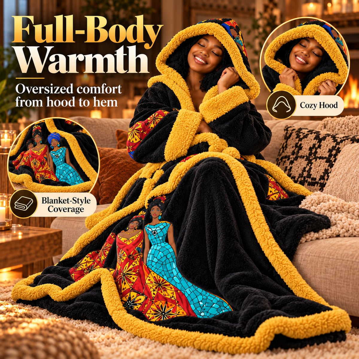 🔥African Queen Heated Plush Robe 👑 Ultra-Soft Hooded Design with Adjustable Heat