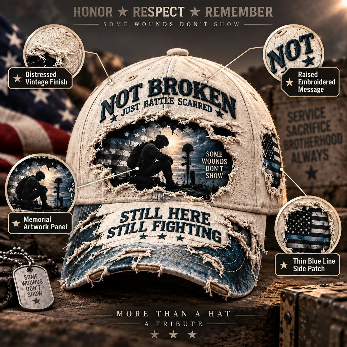 💙Veteran Mental Health Awareness Cap – PTSD Support 3D Embroidered Washed Cotton Denim Baseball Hat