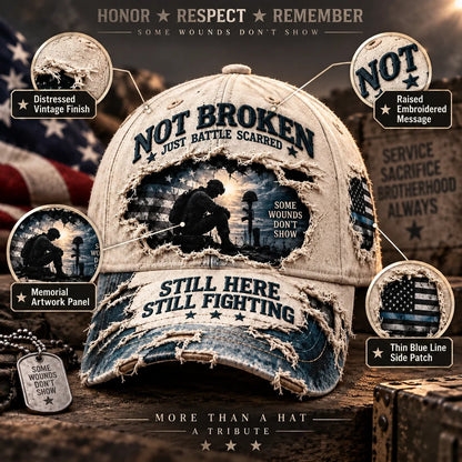 💙Veteran Mental Health Awareness Cap – PTSD Support 3D Embroidered Washed Cotton Denim Baseball Hat