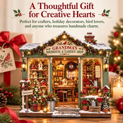🐦 Grandma’s Birdhouse & Garden Shop DIY Miniature Kit – Light-Up Christmas Garden House