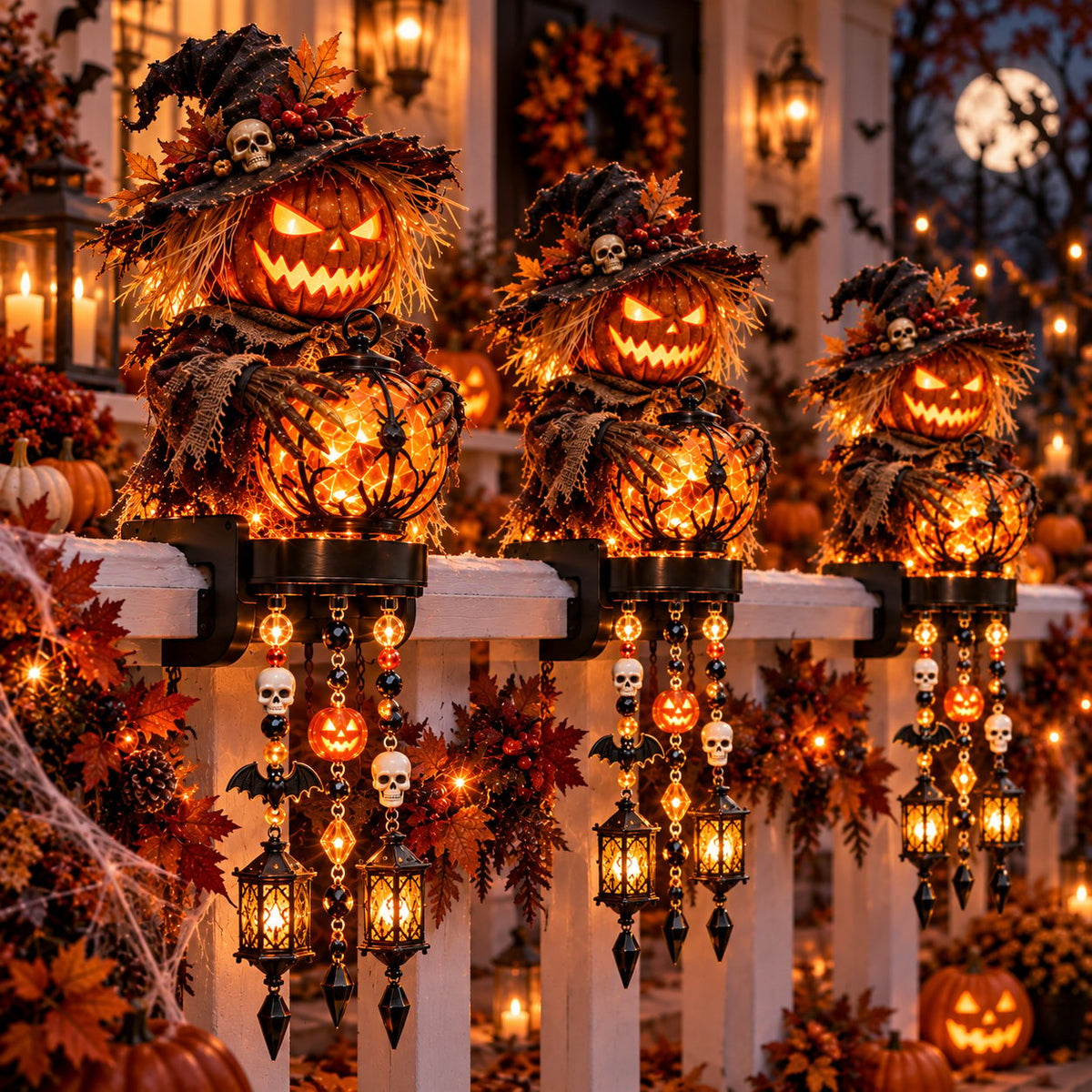 🔥HOT SALE🔥🎃 Halloween Character Glow Cascade Railing Lights – Pumpkin, Witch, Ghost & Black Cat