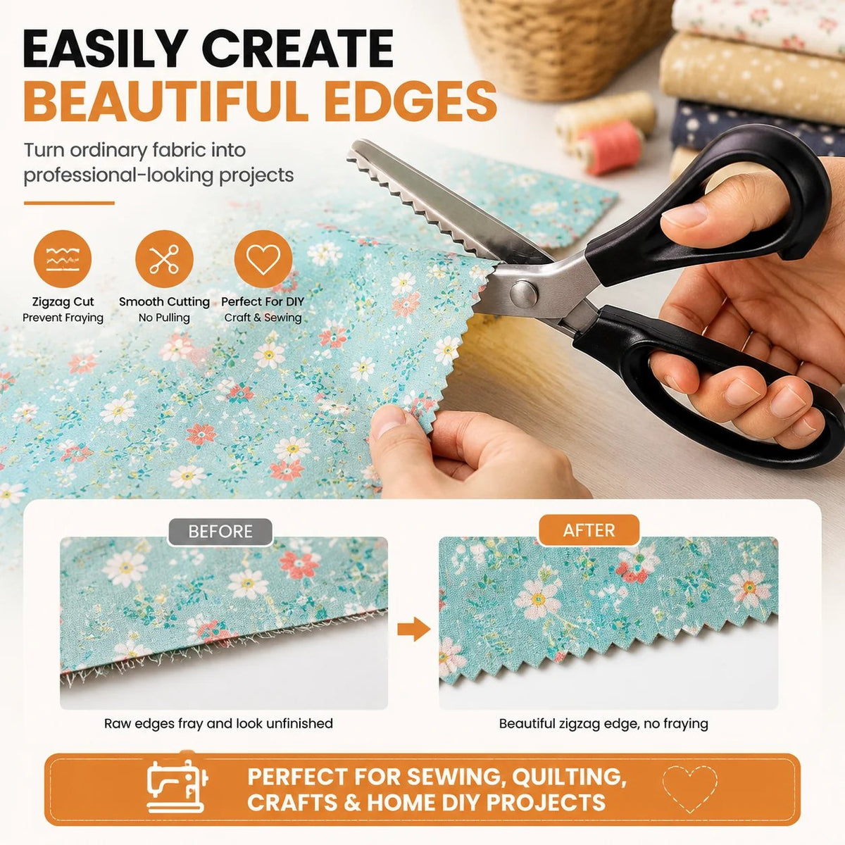 ✂️Professional Pinking Shears – Stainless Steel Zigzag Fabric Cutting Scissors✨🧵
