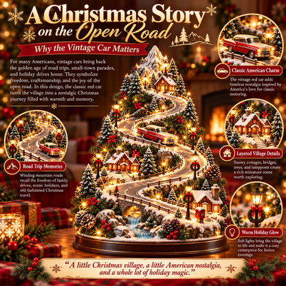 Christmas Mountain Village Tree – Snowy Alpine Road Tabletop Decor