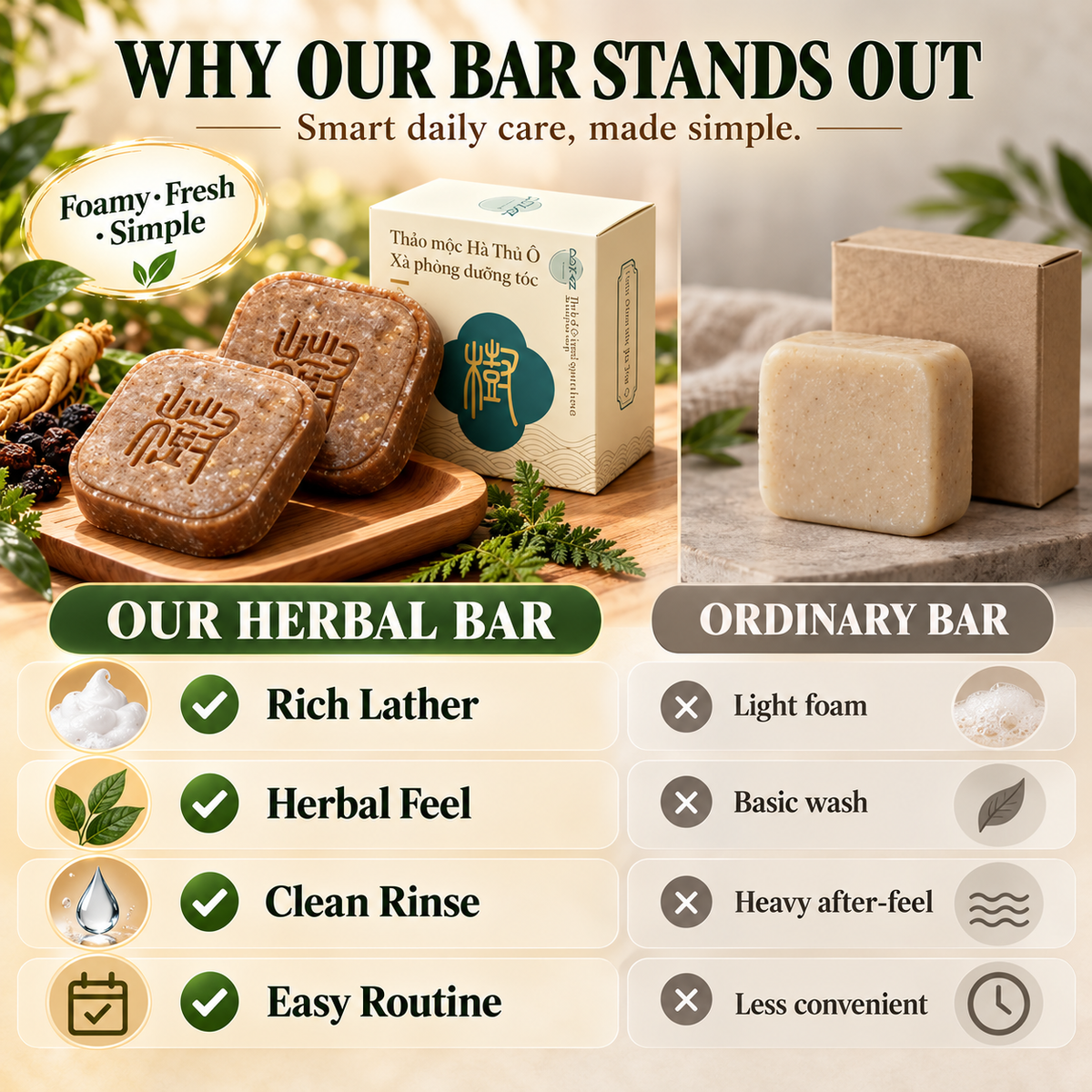 🌿 Herbal Shampoo Bar – A Rich, Foamy Cleanse for Your Hair
