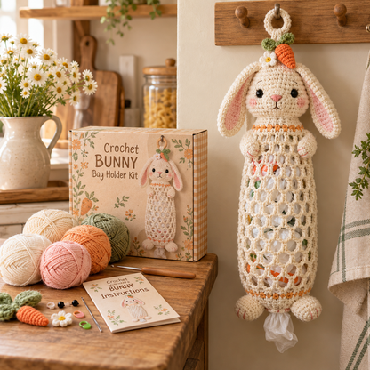 🔥LAST DAY 49% OFF – 🌼 Cottage Harvest Keepers™ — Crochet Animal Bag Holder DIY Kit | 8 Adorable Designs