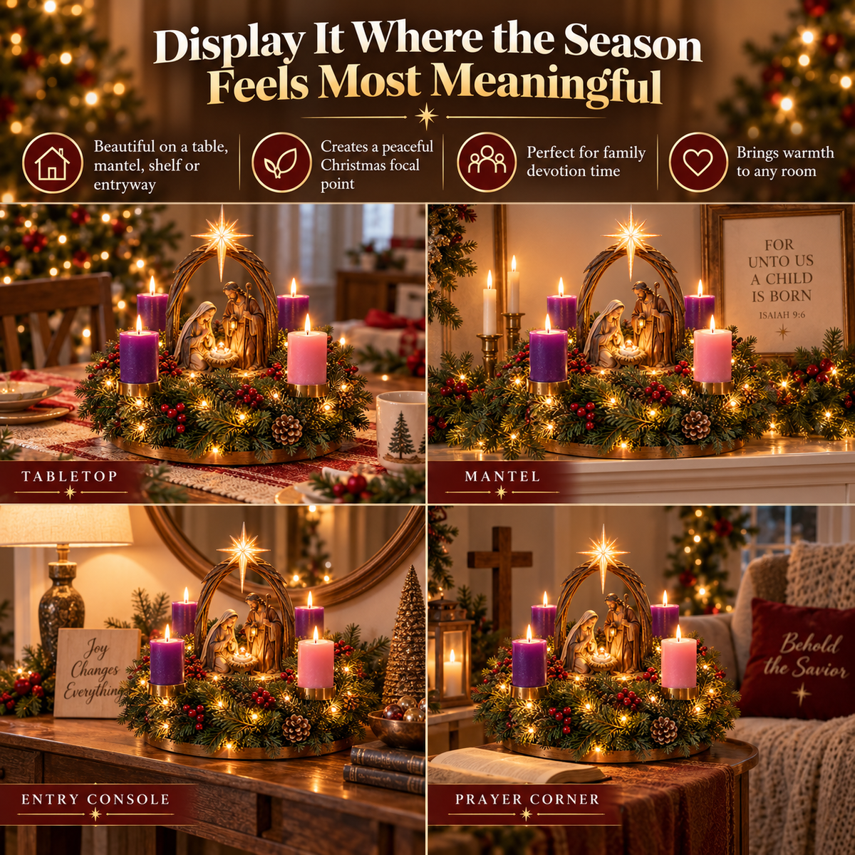 49% OFF✝️ Lighted Nativity Advent Wreath – A Sacred 4-Week Christmas Tradition🕯️