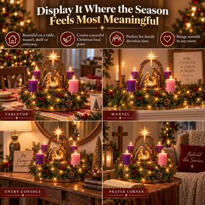 49% OFF✝️ Lighted Nativity Advent Wreath – A Sacred 4-Week Christmas Tradition🕯️