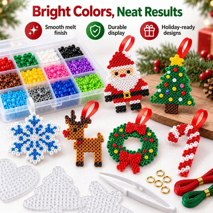 🎁LAST DAY 50% OFF-🎄 Christmas Fuse Beads Ornament Kit – 8 Festive Designs for Kids & Adults