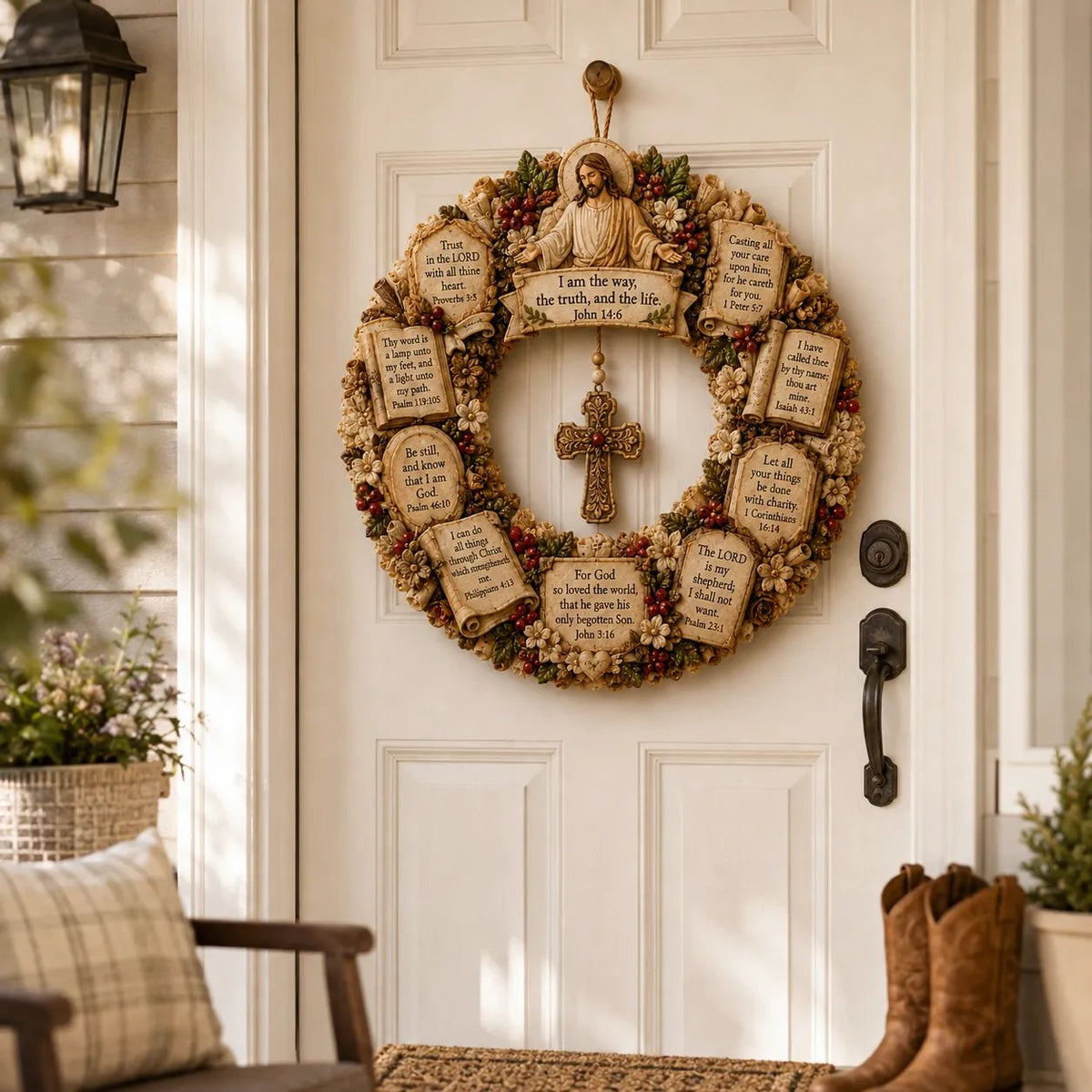 Christian Scripture Wreath Collection – Wood Faith-Inspired Décor（🔥Buy 2 Free Shipping）