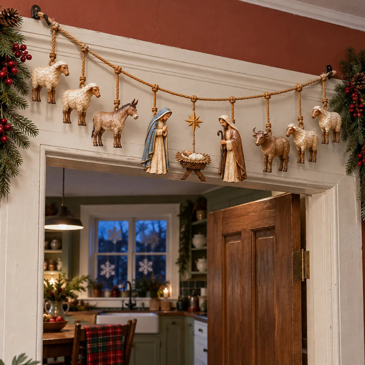 🎄 Handcrafted Wooden Nativity Garland – Bring the Christmas Story Home ✨