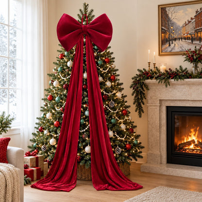 Velvet Christmas Tree Topper Bow, Large Bow for Christmas Tree Decorations