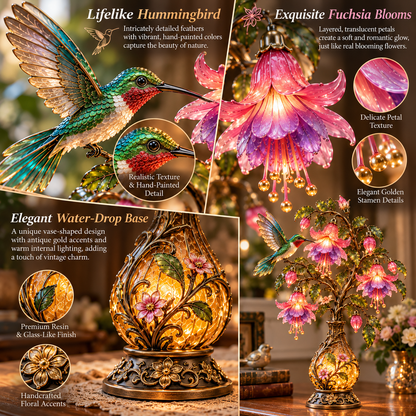 ⏰Limited Stock 50% OFF - 🌸 Hummingbird & Fuchsia Flower Lamp | Lighted Floral Table Decor ✨