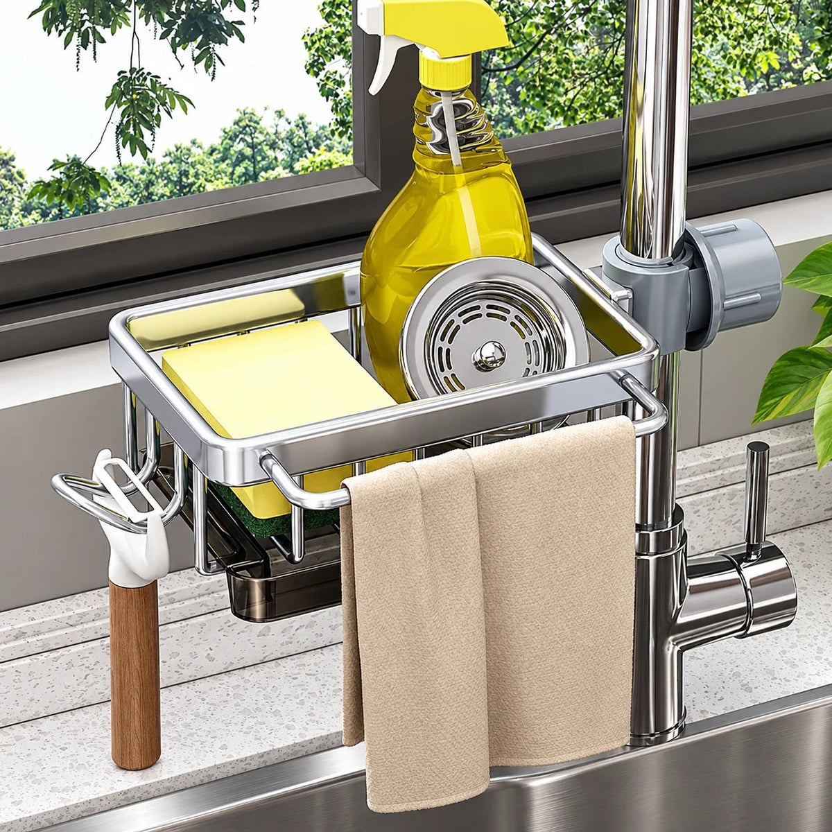 🚰 Faucet-Mounted Sink Caddy – Clear Your Counter, Keep Cleaning Tools Within Reach