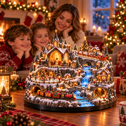 🔥 LAST DAY 49% OFF 🔥 Lighted Animated Christmas Village with Train, Reindeer Sleigh & Waterfall