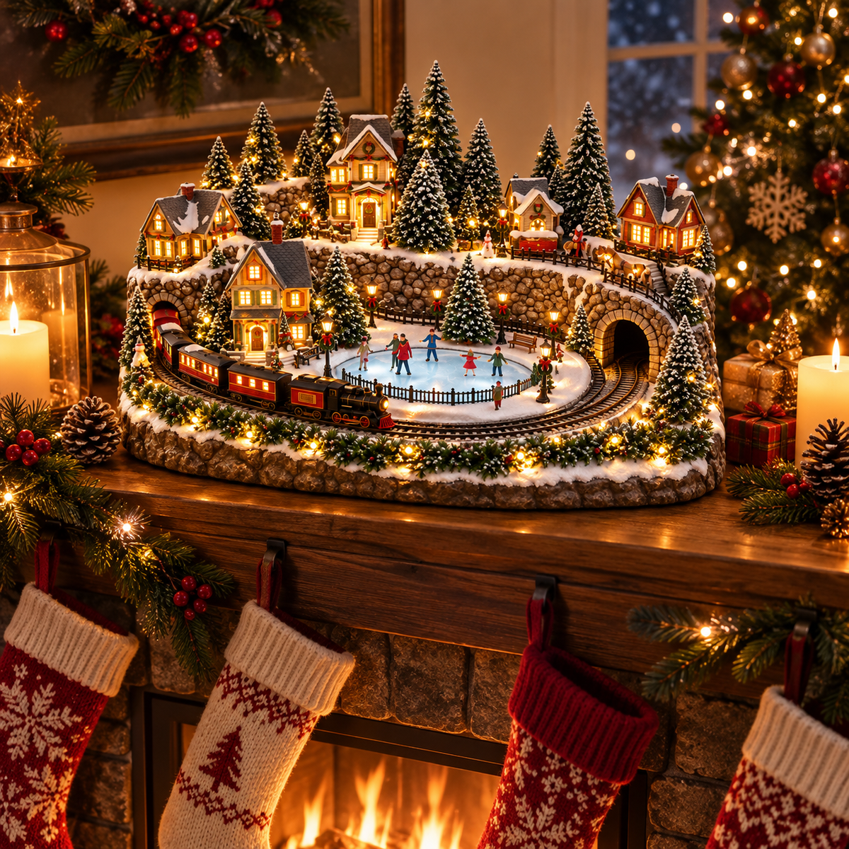 🔥 LAST DAY 49% OFF 🔥 Animated Holiday Train & Ice Rink Scene ✨