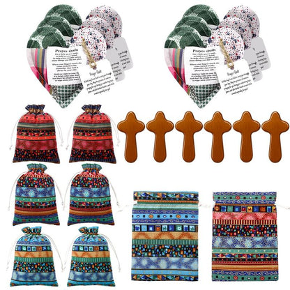 🎁6 Sets Pocket Prayer Quilt Set | Mini Handmade Prayer Blankets with Cross & Drawstring Bag Christian Gifts✝️