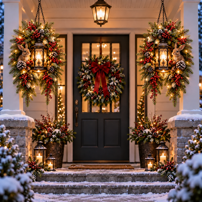 🔥 LAST DAY 50% OFF 🔥|🎄 Christmas Porch Glow™ – Pre-Lit Holiday Lantern & Evergreen Decor | 6 Festive Styles
