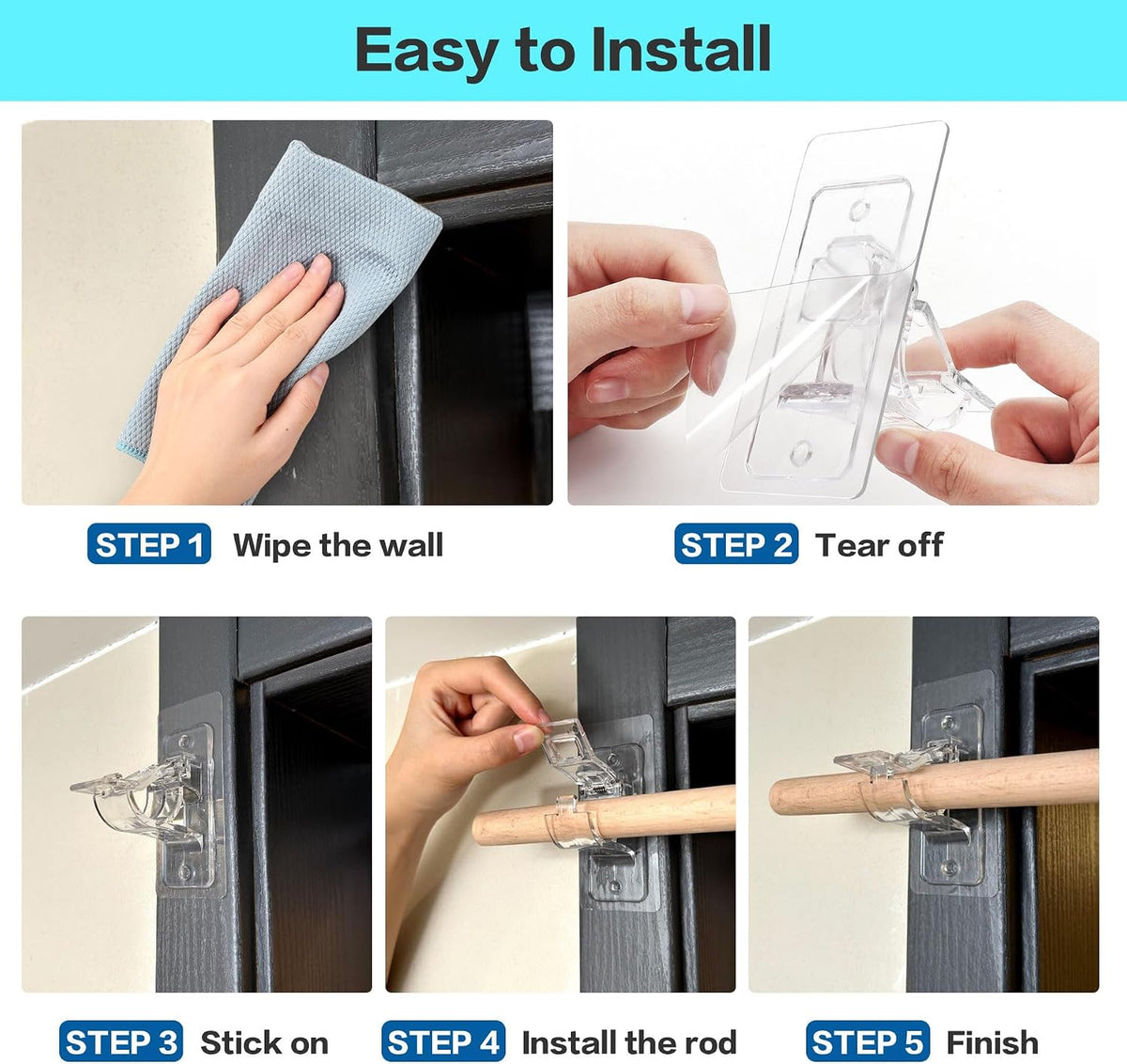 🏡✨ No-Drill Curtain Rod Brackets – Self-Adhesive Wall Mount Holders for Easy Window Decorating 🪟