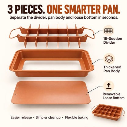 🔥HOT SALE🔥🍫 18-Section Removable Divider Brownie Pan – Thickened Carbon Steel Nonstick Baking Tray with Loose Bottom