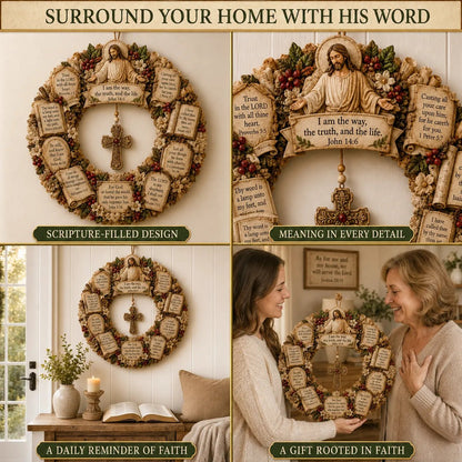 Christian Scripture Wreath Collection – Wood Faith-Inspired Décor（🔥Buy 2 Free Shipping）