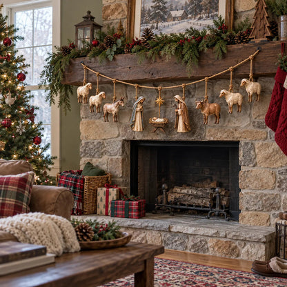 🎄 Handcrafted Wooden Nativity Garland – Bring the Christmas Story Home ✨