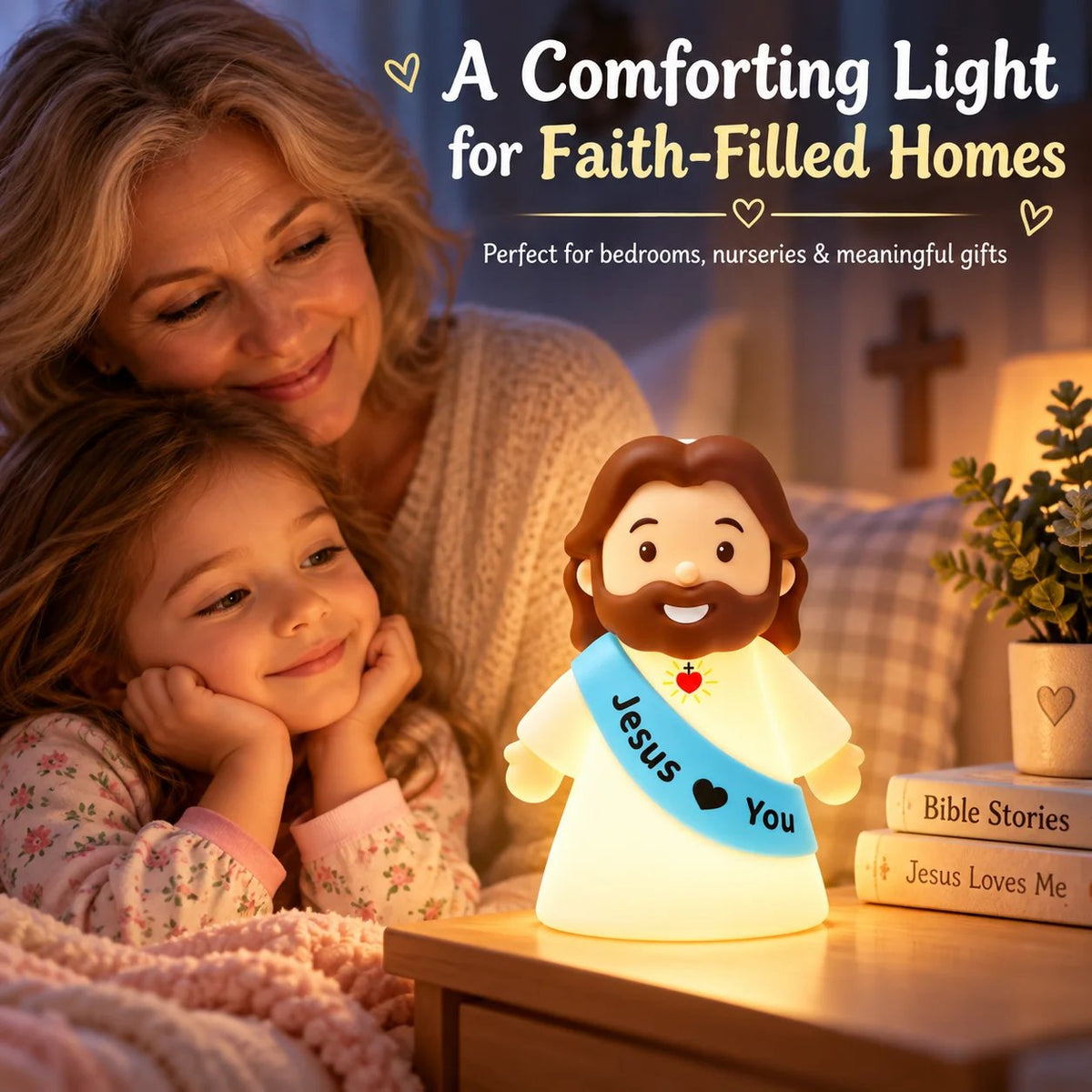 ❤️ Jesus Loves You Night Light – Cute Glowing Jesus Lamp | Christian Bedside Decor & Meaningful Faith Gift ✝️