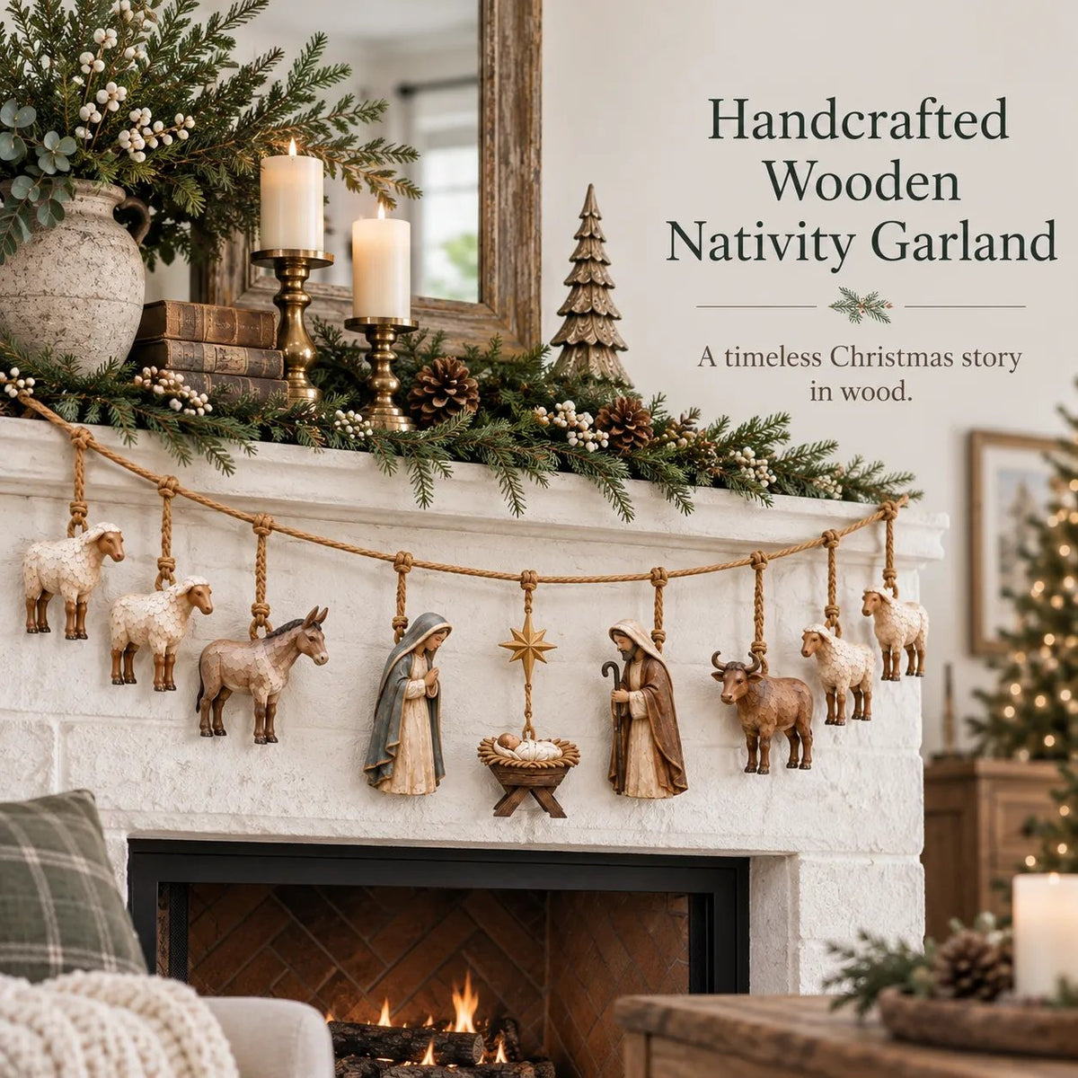 🎄 Handcrafted Wooden Nativity Garland – Bring the Christmas Story Home ✨