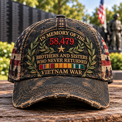🇺🇸 Vietnam War Memorial Embroidered Cap – Honor Those Who Never Returned 🕊️