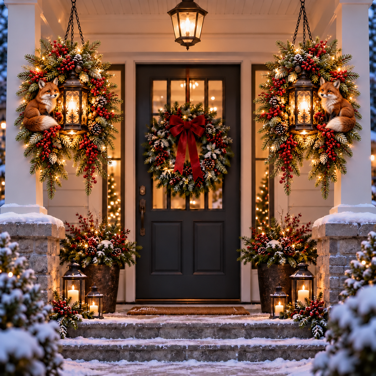 🔥 LAST DAY 50% OFF 🔥|🎄 Christmas Porch Glow™ – Pre-Lit Holiday Lantern & Evergreen Decor | 6 Festive Styles