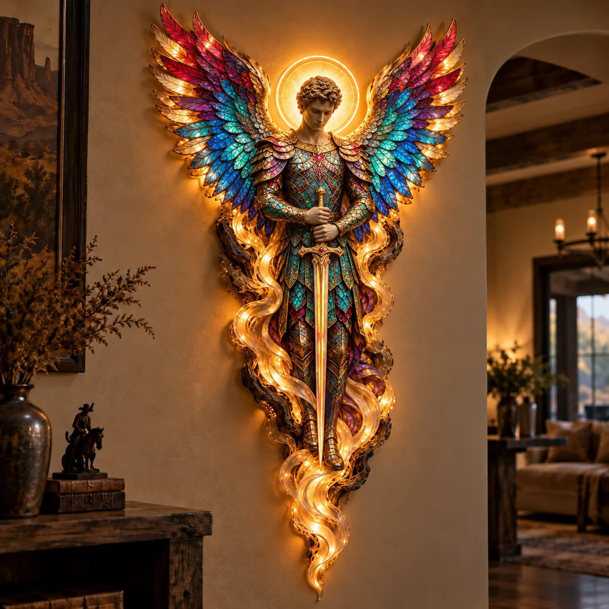 ✝️ Heavenly Radiance Lighted Angel Wall Sculpture | Gabriel or Michael