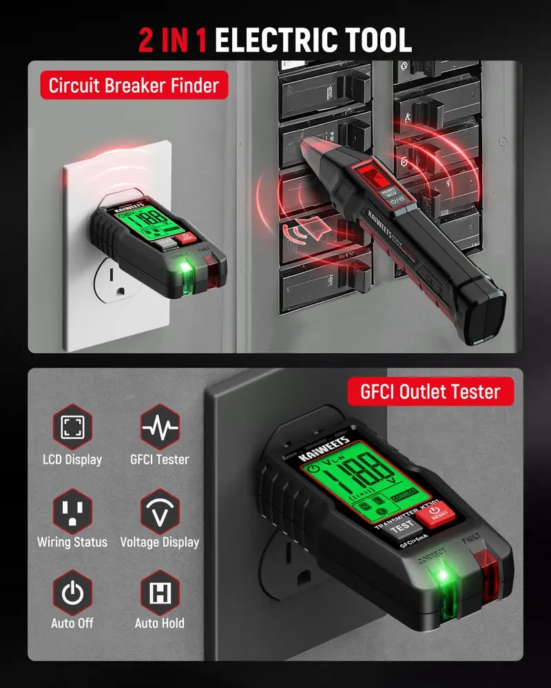 Free shipping🔥2-in-1 Circuit Breaker Finder & Outlet Tester with Smart 2-Scan Tech – Auto-Hold LCD, NCV Detection & Full Adapter Kit.