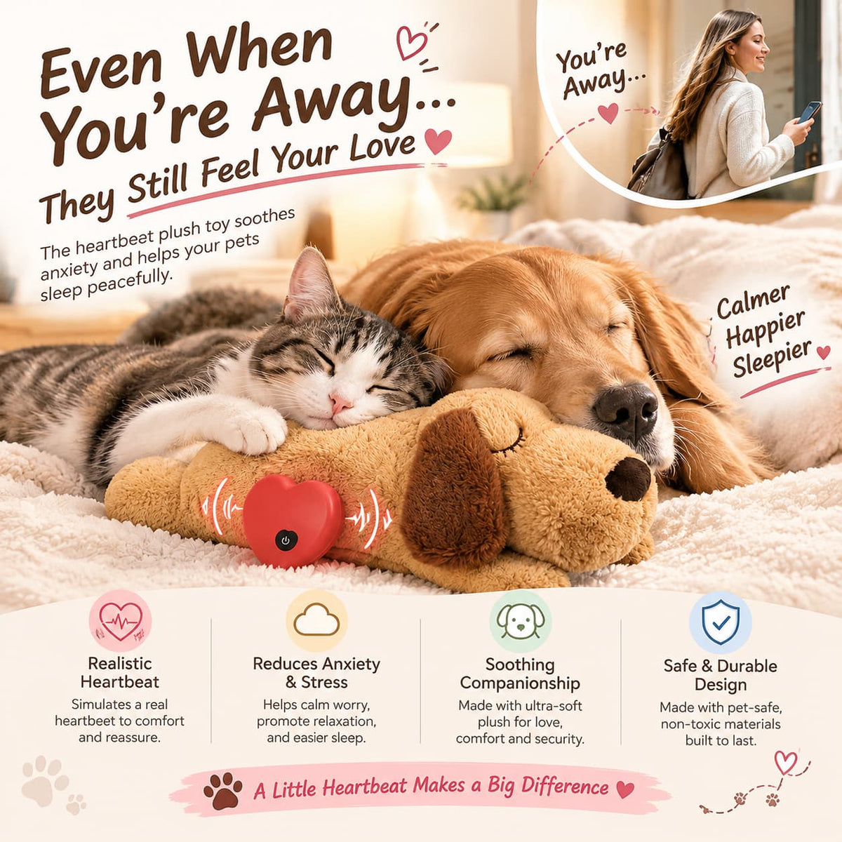 Real Heartbeat Plush Toy For Cats & Dogs