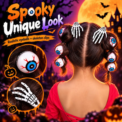 💀Halloween Skeleton Hand Hair Clips & Bloody Eyeball Hair Ties