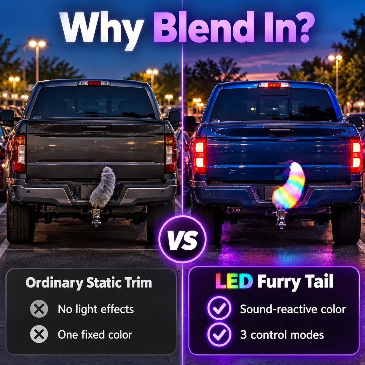 🎭 Light Up Plush Costume Tail | 3 Control Modes, Universal Clip-On for Conventions & Parties