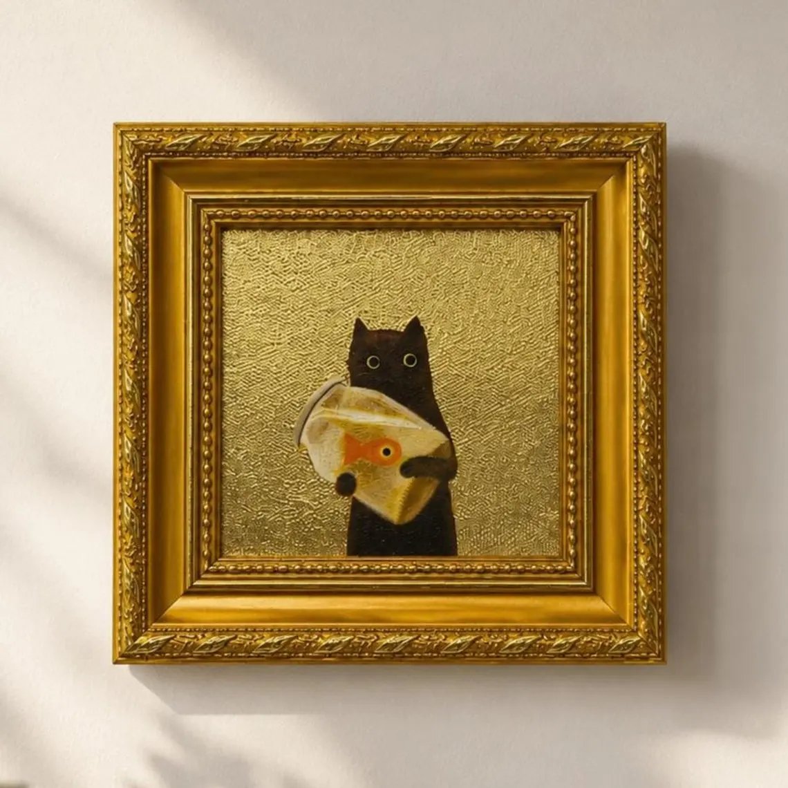 🔥LAST DAY 49% OFF 🐈‍⬛✨Black Cat Gold Leaf Miniature Painting