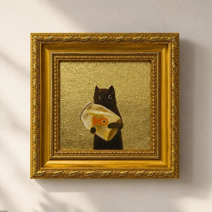 🔥LAST DAY 49% OFF 🐈‍⬛✨Black Cat Gold Leaf Miniature Painting