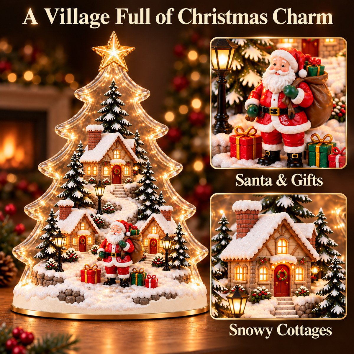 🎄 Santa’s Christmas Village Light – Glowing Tree Tabletop Decor