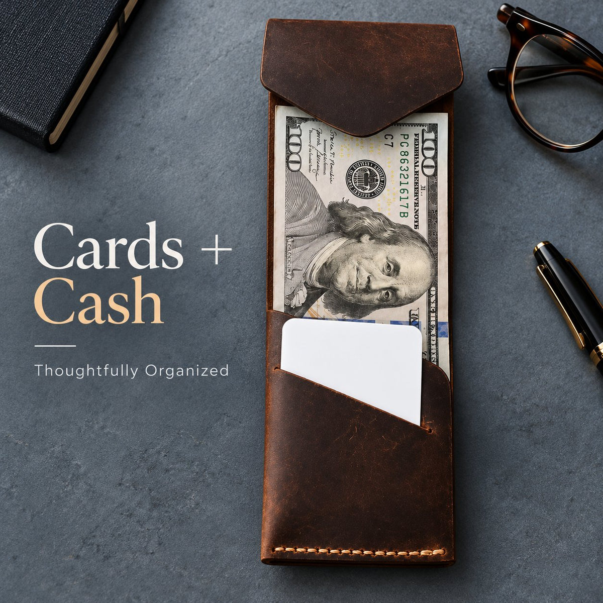 💰Handmade genuine leather wallet – Slim Magnetic Card & Cash Holder for Men