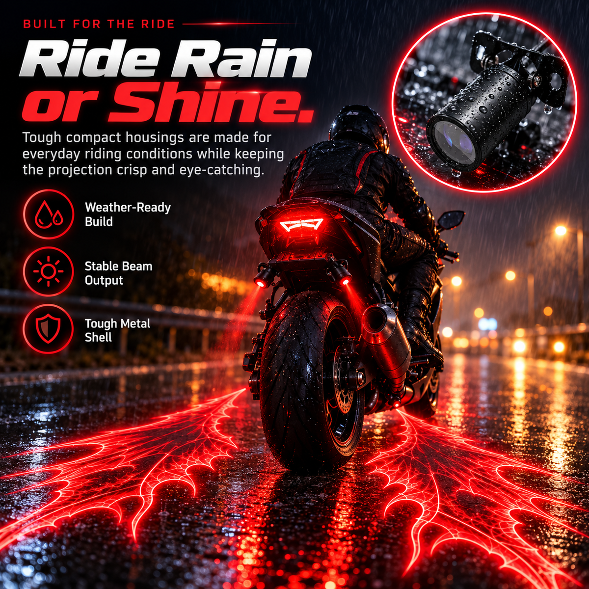 🏍️🦇 Motorcycle Bat-Wing Laser Projection Lights – Bold Red Ground Effect, Dual Adjustable Projectors 🔥