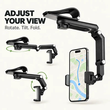 Foldable Car Phone Holder for Sun Visor, Adjustable Arm with 360° Phone Rotation, Spring Clip Mount for 4–6.5 Inch Smartphones, Black,toolupgrade