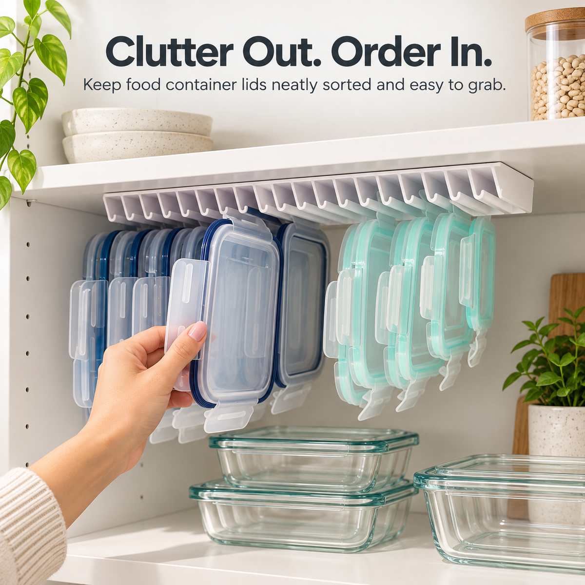 🧺✨ Under-Shelf Food Container Lid Organizer 🍱🤍 | Space-Saving Kitchen Cabinet Storage Rack 🏡🗂️ | Smart Kitchen Organization Solution ✨🥣