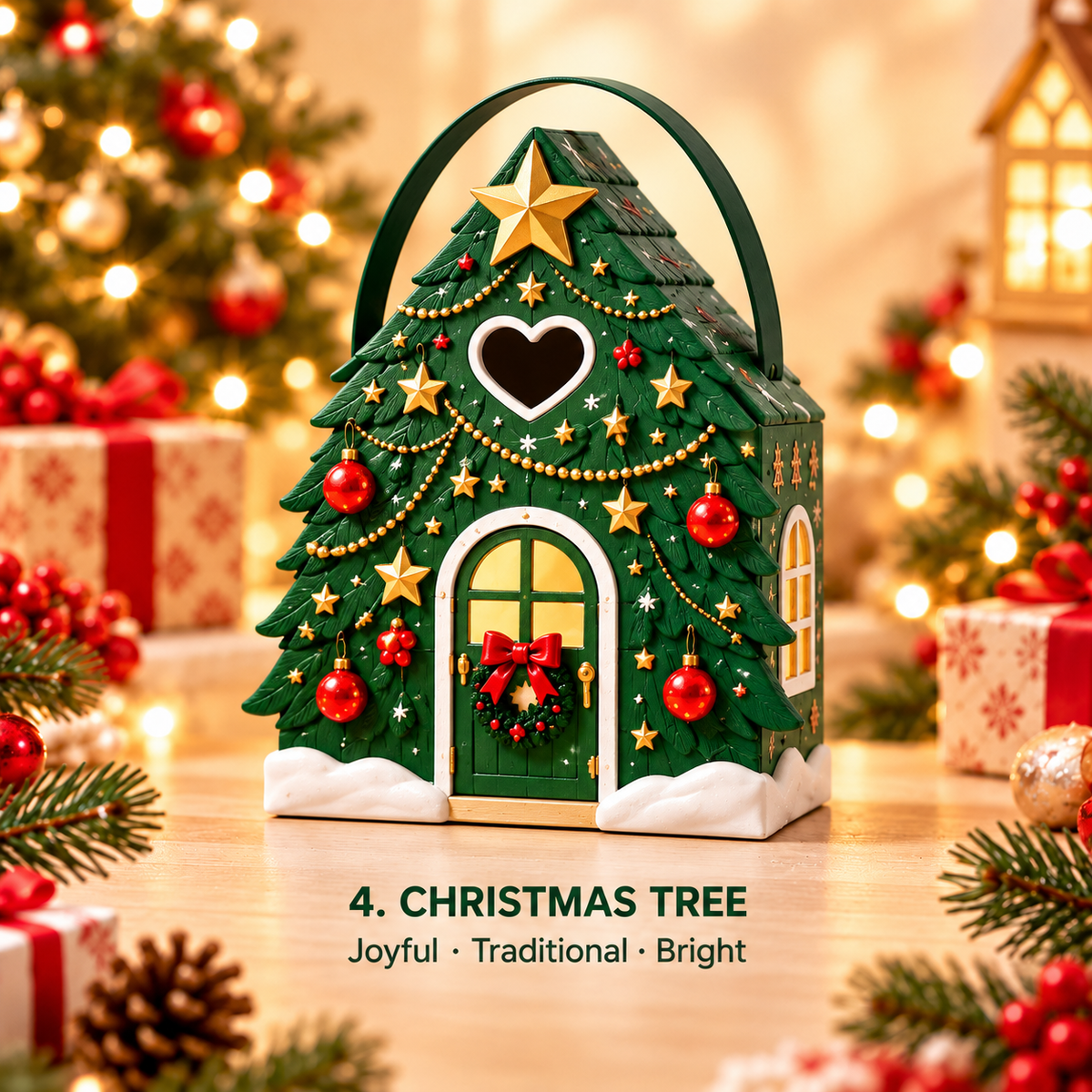 Christmas Cottage Gift Box with Handle – Festive House-Shaped Holiday Packaging